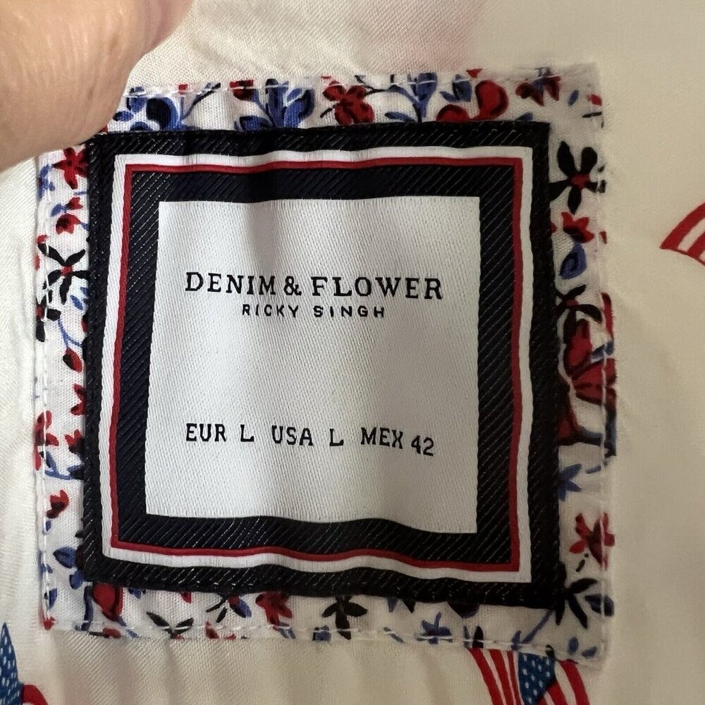 Denim & Flower Ricky Singh Men's L USA Flag  Button Down Short Sleeve Shirt - Picture 3 of 5